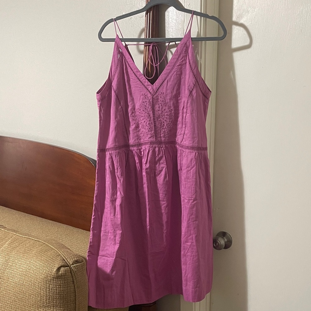 NWT LOFT Fuchsia Spaghetti-Strap Embroidered Sundress